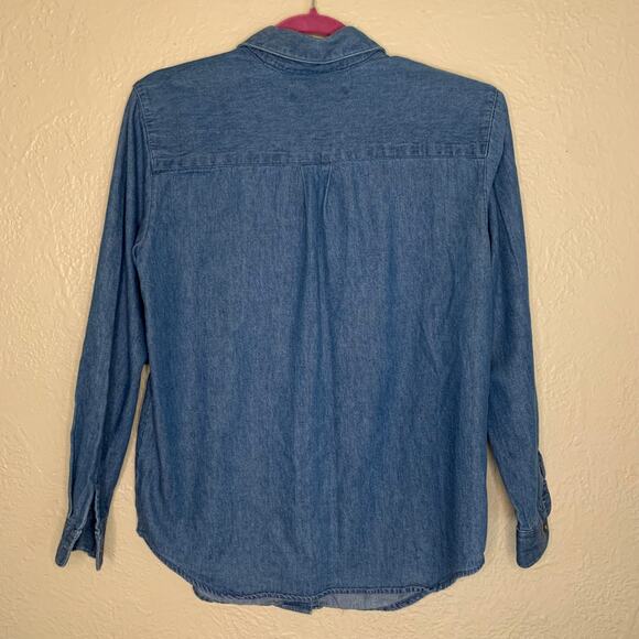 Karen Scott Christmas Embroidered Button Down Denim Chambray Size Petite Small - Picture 3 of 7